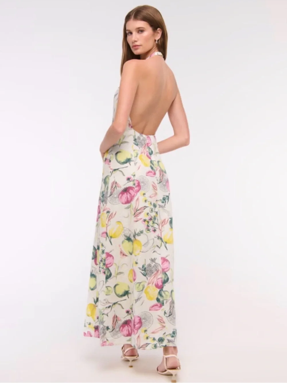 NWT Abercrombie & Fitch M Tall Vegetable Print Halter Linen Dress